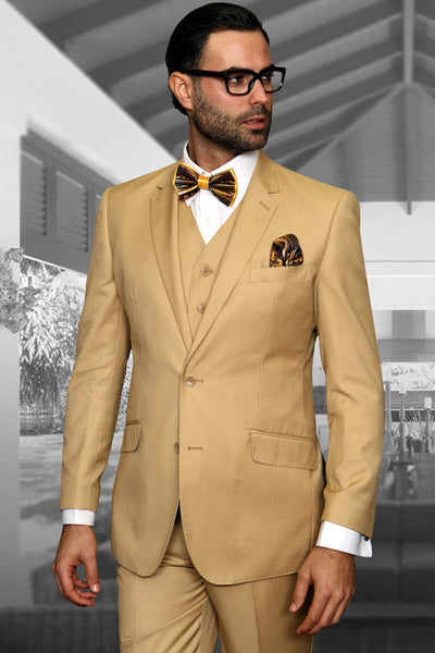 Men's Designer Vested Modern Fit Wool Business & Wedding Suit in Chestnut