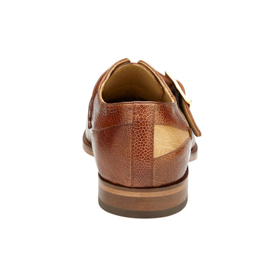 Men's Belvedere Marte Ostrich Leg Monk Strap Dress Shoe in Camel & Bone