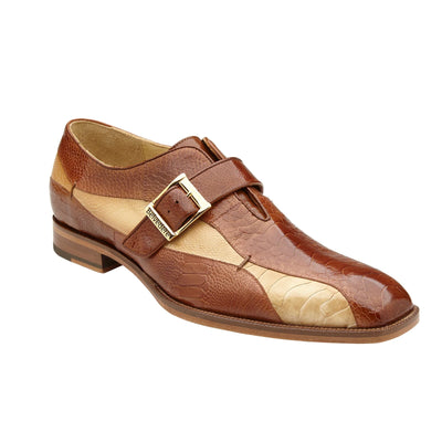 Men's Belvedere Marte Ostrich Leg Monk Strap Dress Shoe in Camel & Bone