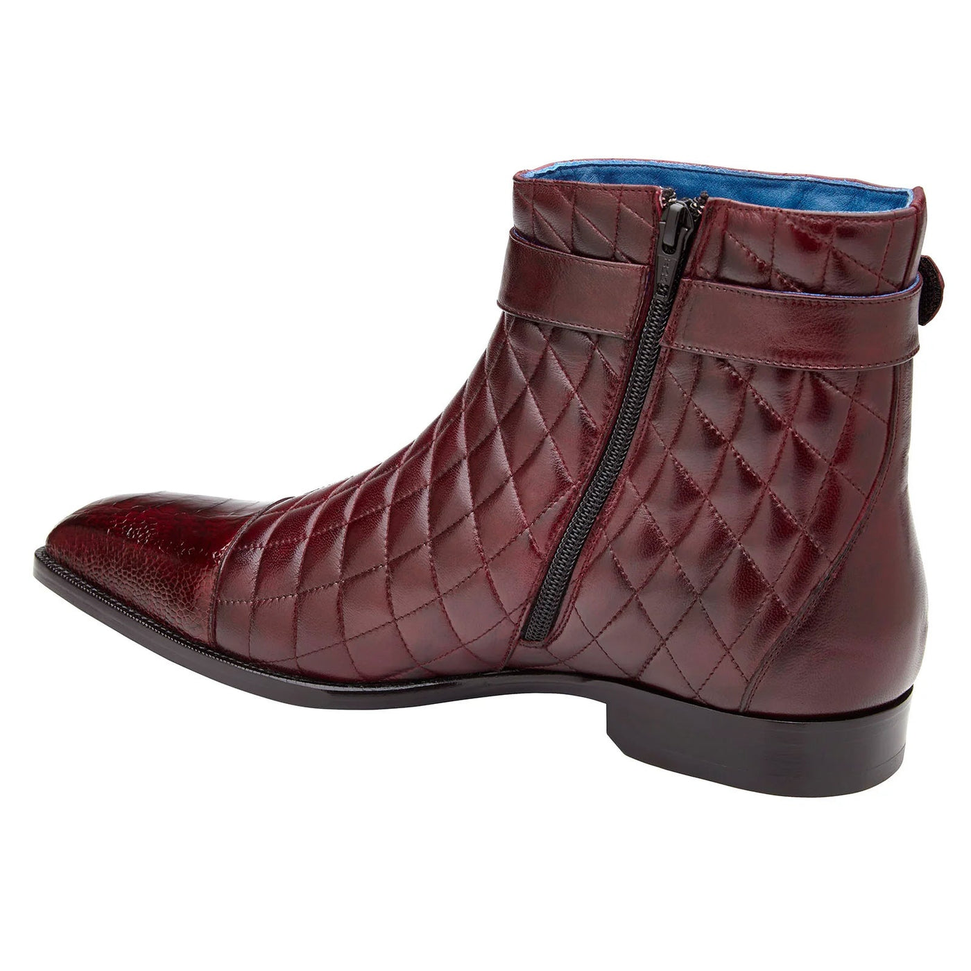 Men's Belvedere Libero Quilted Leather & Ostrich Leg Cap Toe Chelsea Boot in Burgundy