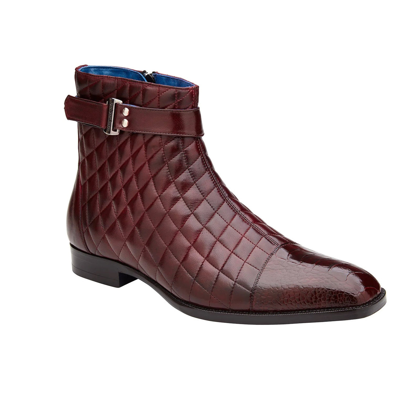 Men's Belvedere Libero Quilted Leather & Ostrich Leg Cap Toe Chelsea Boot in Burgundy