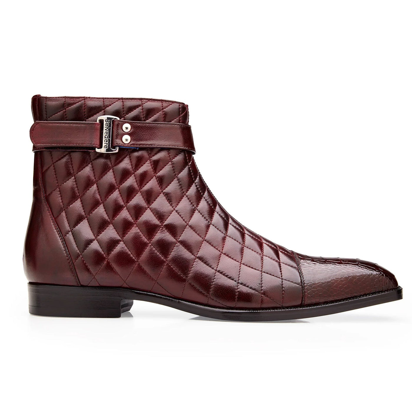 Men's Belvedere Libero Quilted Leather & Ostrich Leg Cap Toe Chelsea Boot in Burgundy