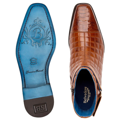Men's Belvedere Libero Quilted Leather & Ostrich Leg Cap Toe Chelsea Boot in Almond