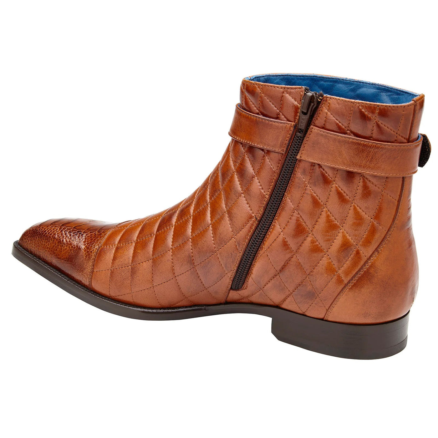 Men's Belvedere Libero Quilted Leather & Ostrich Leg Cap Toe Chelsea Boot in Almond