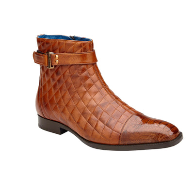 Men's Belvedere Libero Quilted Leather & Ostrich Leg Cap Toe Chelsea Boot in Almond