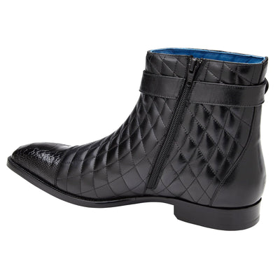 Men's Belvedere Libero Quilted Leather & Ostrich Leg Cap Toe Chelsea Boot in Black