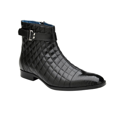 Men's Belvedere Libero Quilted Leather & Ostrich Leg Cap Toe Chelsea Boot in Black