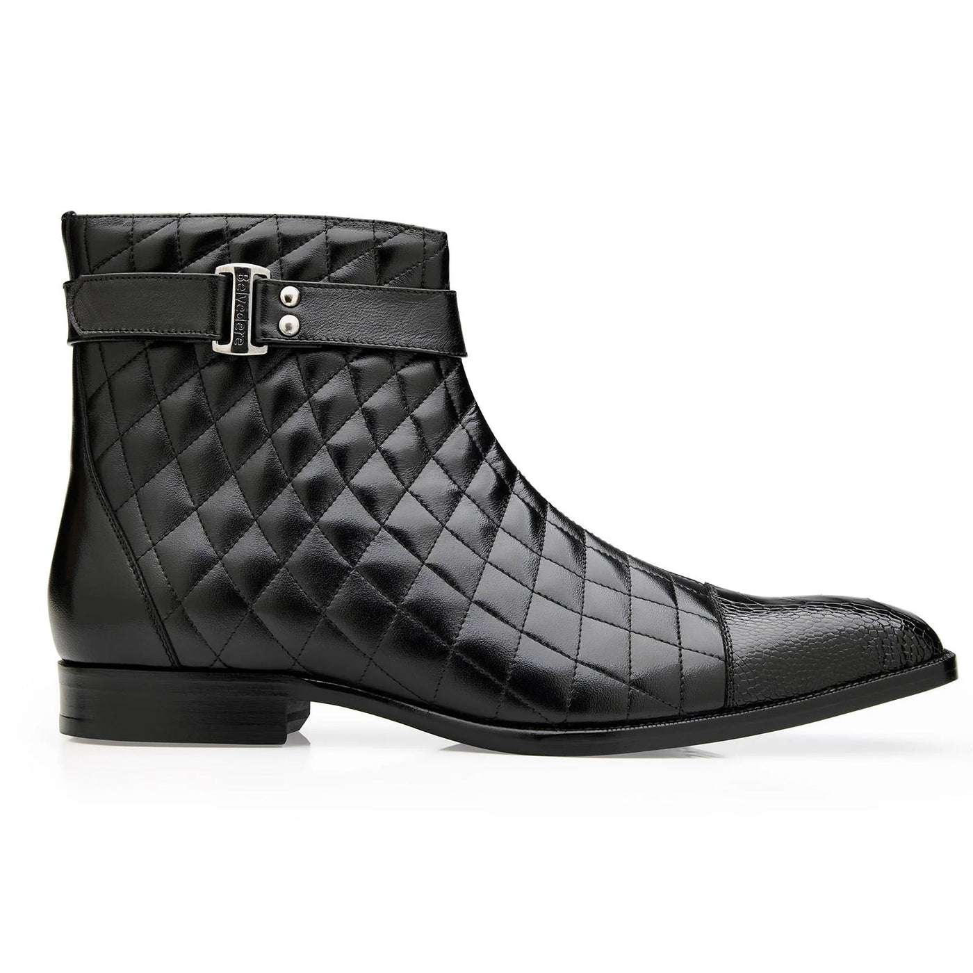 Men's Belvedere Libero Quilted Leather & Ostrich Leg Cap Toe Chelsea Boot in Black