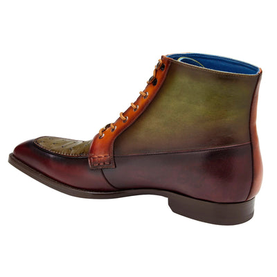 Men's Belvedere Greco Ostrich Quill & Italian Leather Dress Boot in Burgundy