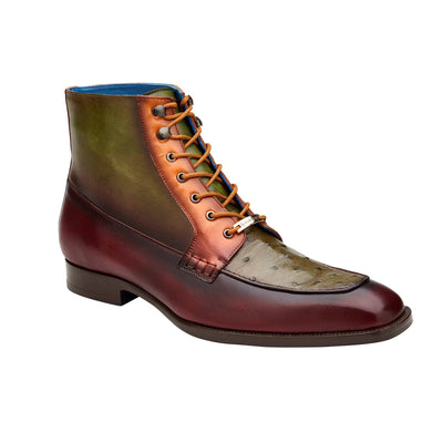 Men's Belvedere Greco Ostrich Quill & Italian Leather Dress Boot in Burgundy