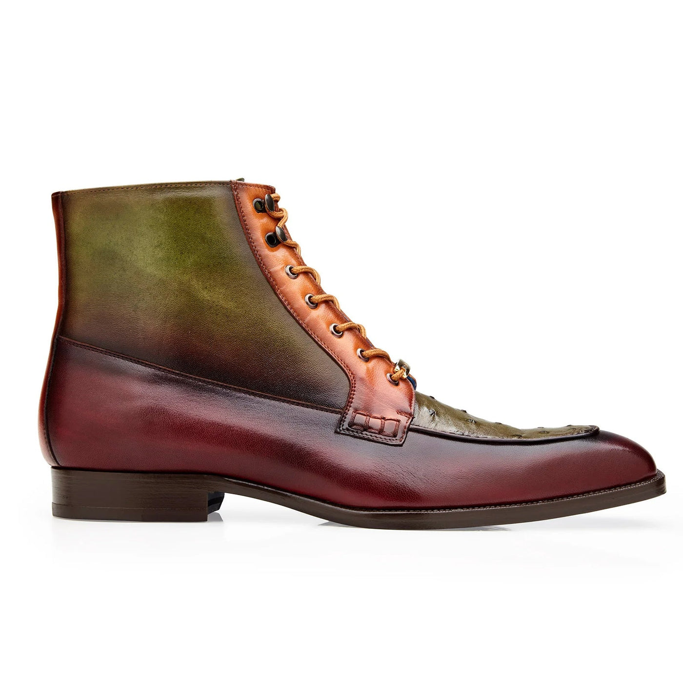 Men's Belvedere Greco Ostrich Quill & Italian Leather Dress Boot in Burgundy