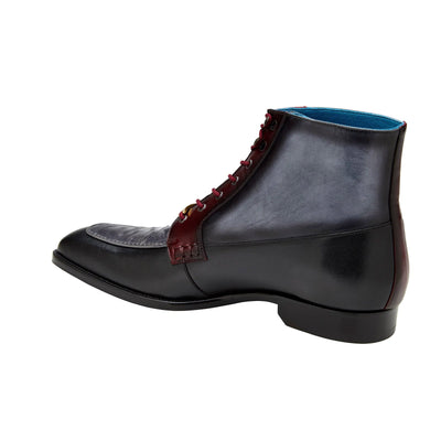 Men's Belvedere Greco Ostrich Quill & Italian Leather Dress Boot in Black & Burgundy