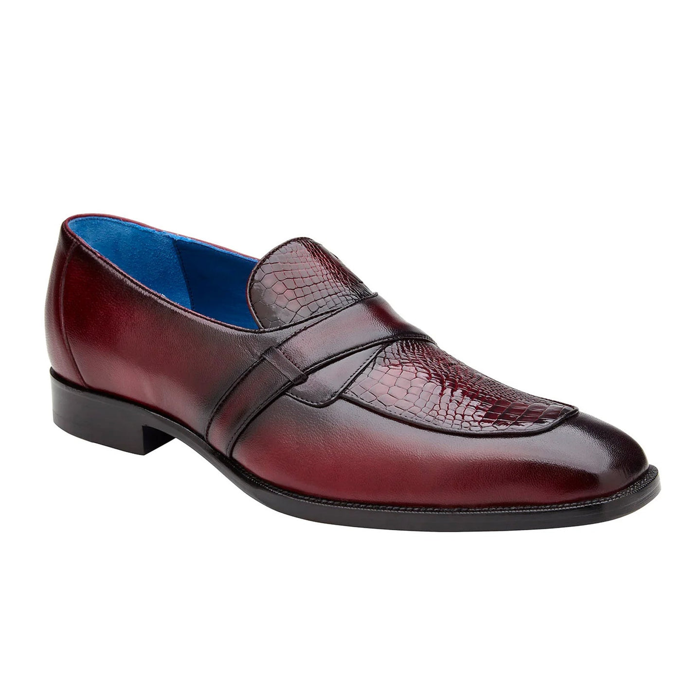 Men's Belvedere Tornado Alligator & Calfskin Slip On Dress Loafer in Burgundy