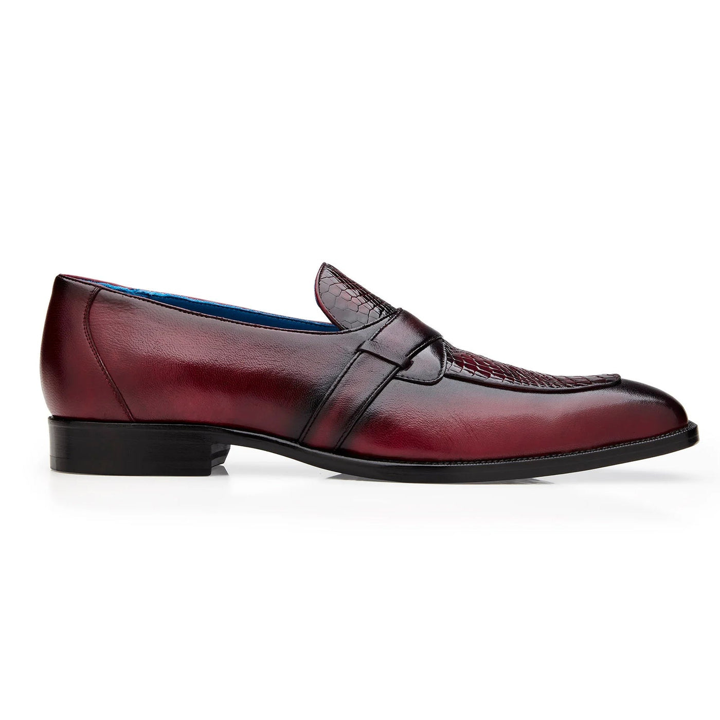 Men's Belvedere Tornado Alligator & Calfskin Slip On Dress Loafer in Burgundy