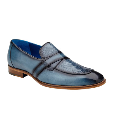 Men's Belvedere Tornado Alligator & Calfskin Slip On Dress Loafer in Blue Jean