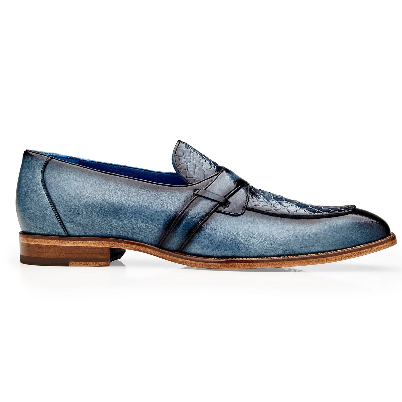 Men's Belvedere Tornado Alligator & Calfskin Slip On Dress Loafer in Blue Jean