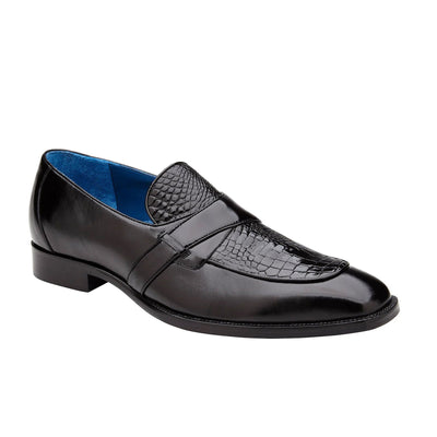 Men's Belvedere Tornado Alligator & Calfskin Slip On Dress Loafer in Black