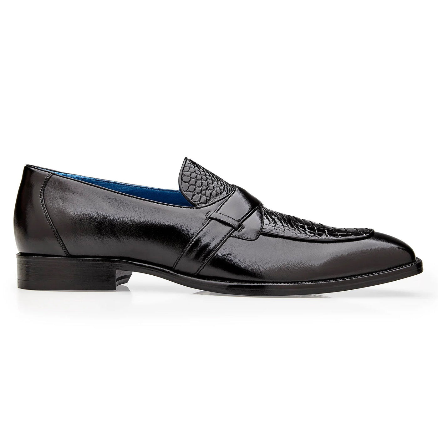 Men's Belvedere Tornado Alligator & Calfskin Slip On Dress Loafer in Black