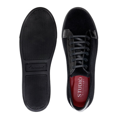 Men's Belvedere Prince Velvet & Matte Leather Tuxedo Sneaker in Black