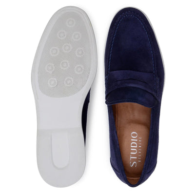 Men's Belvedere Niko Italian Suede Casual Slip on Penny Loafer in Navy