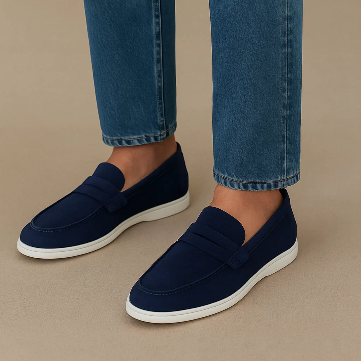 Men's Belvedere Niko Italian Suede Casual Slip on Penny Loafer in Navy
