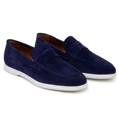 Men's Belvedere Niko Italian Suede Casual Slip on Penny Loafer in Navy