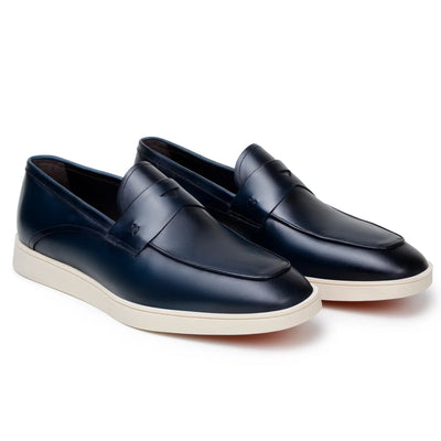 Men's Belvedere Maurizio Nappa Leather Casual Penny Loafer in Navy