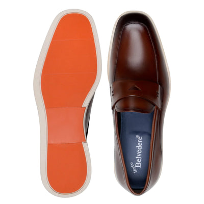 Men's Belvedere Maurizio Nappa Leather Casual Penny Loafer in Cognac