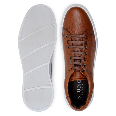 Men's Belvedere Matteo Deerskin Leather Dress Tennis Shoe in Tan