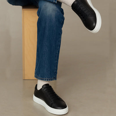 Men's Belvedere Matteo Deerskin Leather Dress Tennis Shoe in Black