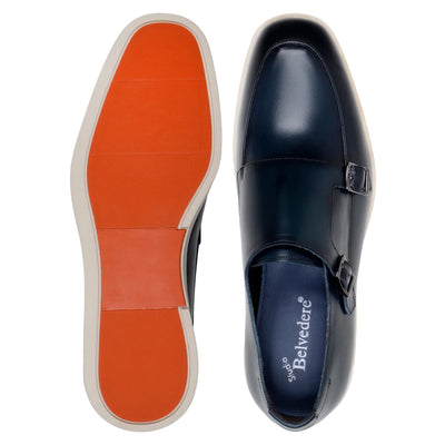 Men's Belvedere Marcio Nappa Leather Double Monkstrap Casual Dress Shoe in Navy