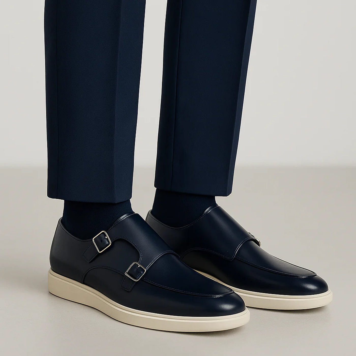 Men's Belvedere Marcio Nappa Leather Double Monkstrap Casual Dress Shoe in Navy