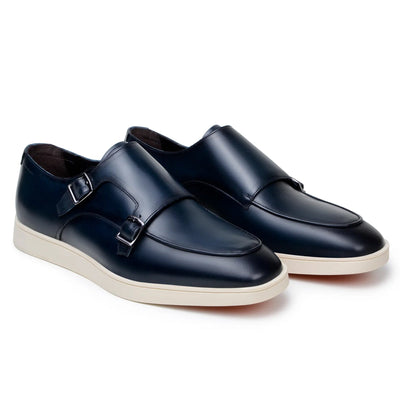 Men's Belvedere Marcio Nappa Leather Double Monkstrap Casual Dress Shoe in Navy