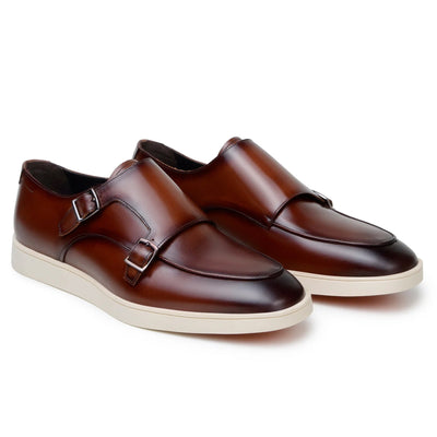 Men's Belvedere Marcio Nappa Leather Double Monkstrap Casual Dress Shoe in Cognac