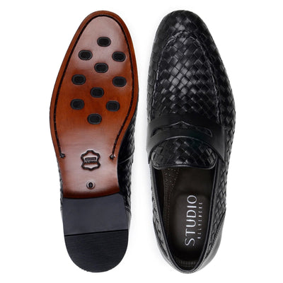 Men's Belvedere Luca Italian Calf Leather Slip on Penny Loafer in Black