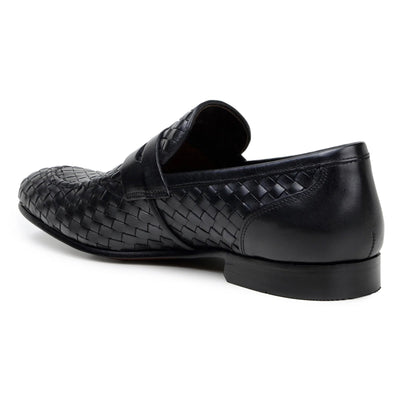Men's Belvedere Luca Italian Calf Leather Slip on Penny Loafer in Black