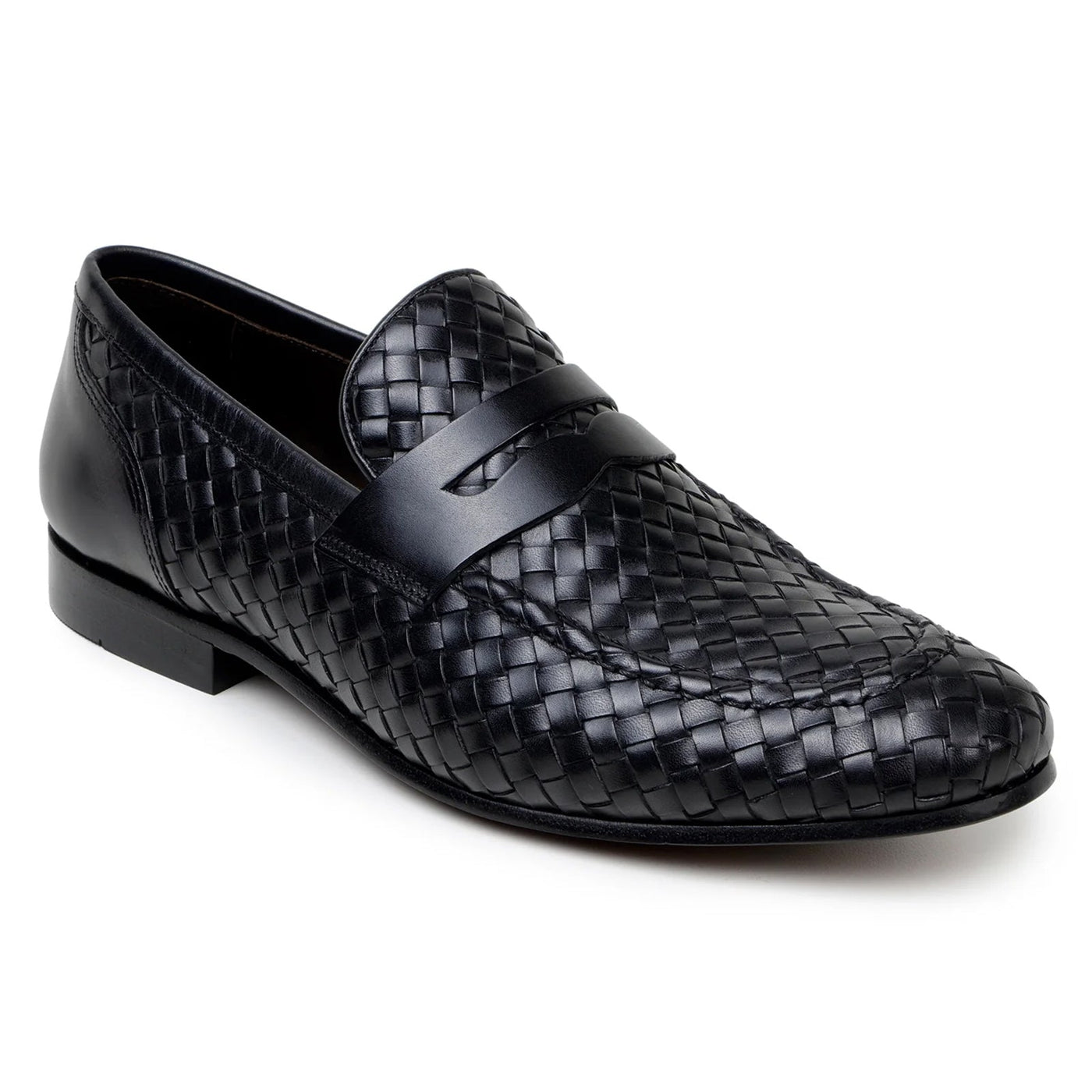 Men's Belvedere Luca Italian Calf Leather Slip on Penny Loafer in Black