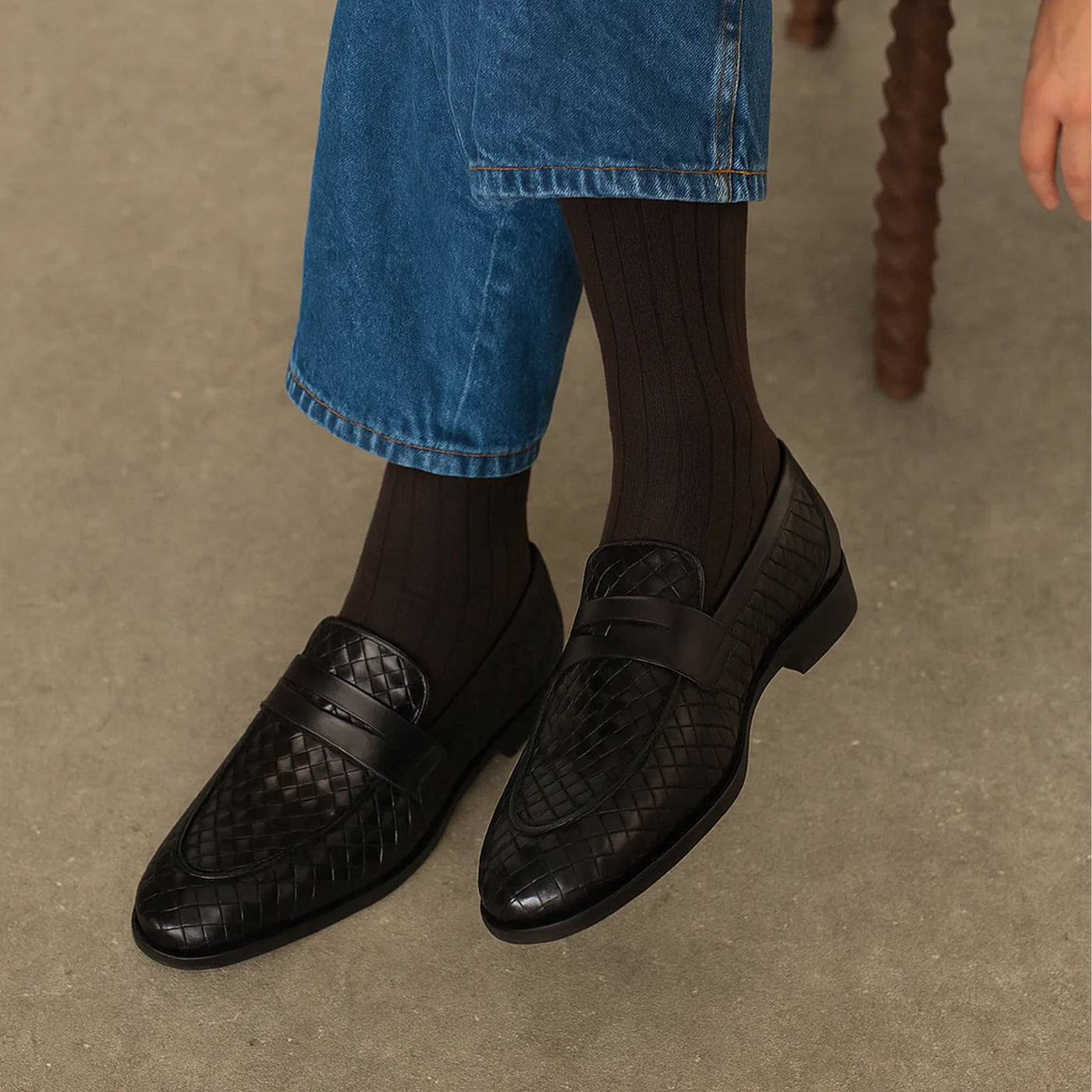 Men's Belvedere Luca Italian Calf Leather Slip on Penny Loafer in Black