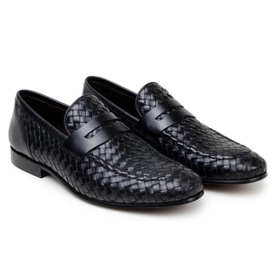 Men's Belvedere Luca Italian Calf Leather Slip on Penny Loafer in Black