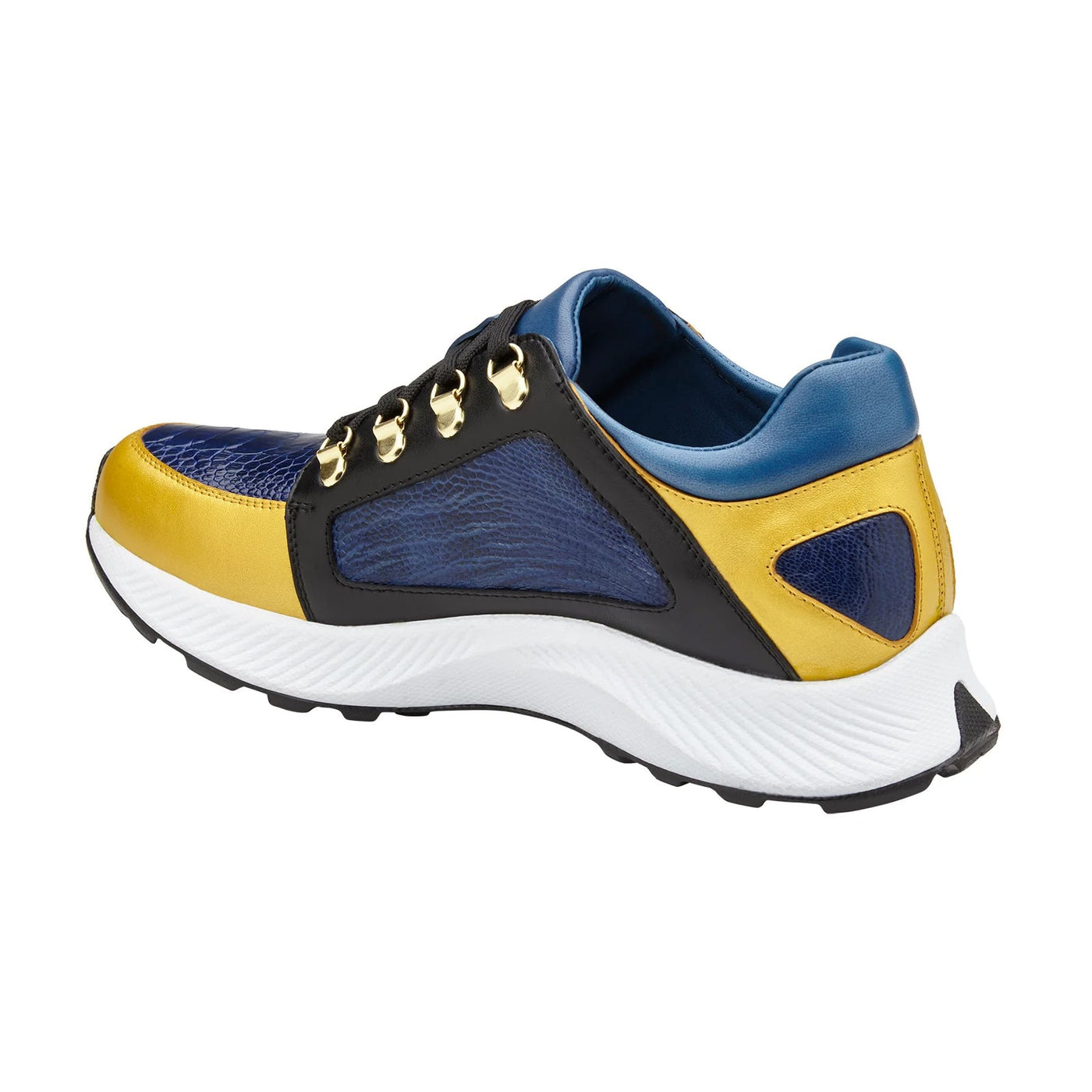 Men's Belvedere Adam Ostrich & Italian Calfskin Sneaker in Gold, Blue & Black