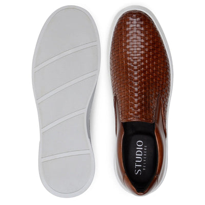 Men's Belvedere Fernando Quilted Leather Slip on Dress Sneaker in Tan