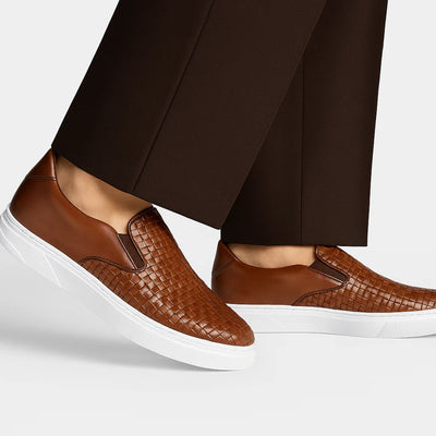 Men's Belvedere Fernando Quilted Leather Slip on Dress Sneaker in Tan