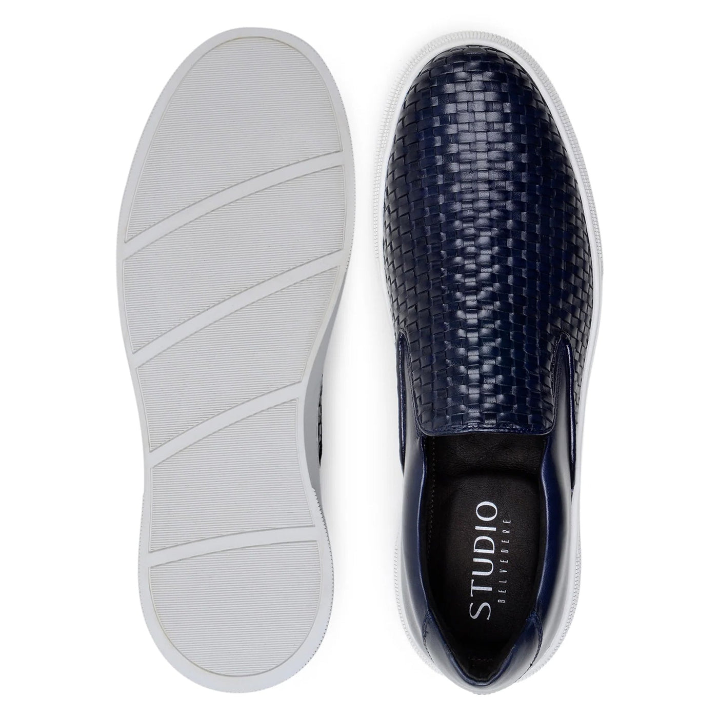 Men's Belvedere Fernando Quilted Leather Slip on Dress Sneaker in Navy