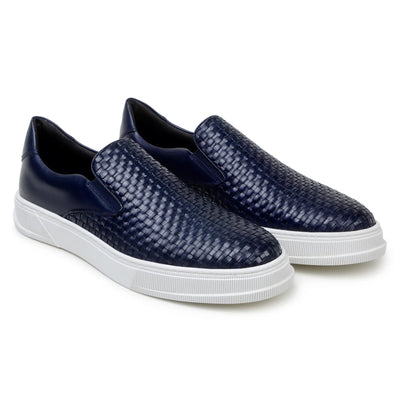Men's Belvedere Fernando Quilted Leather Slip on Dress Sneaker in Navy
