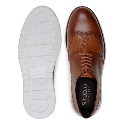 Men's Belvedere Enzo Nappa Leather Casual Wingtip Dress Shoe in Tan
