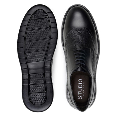 Men's Belvedere Enzo Nappa Leather Casual Wingtip Dress Shoe in Black