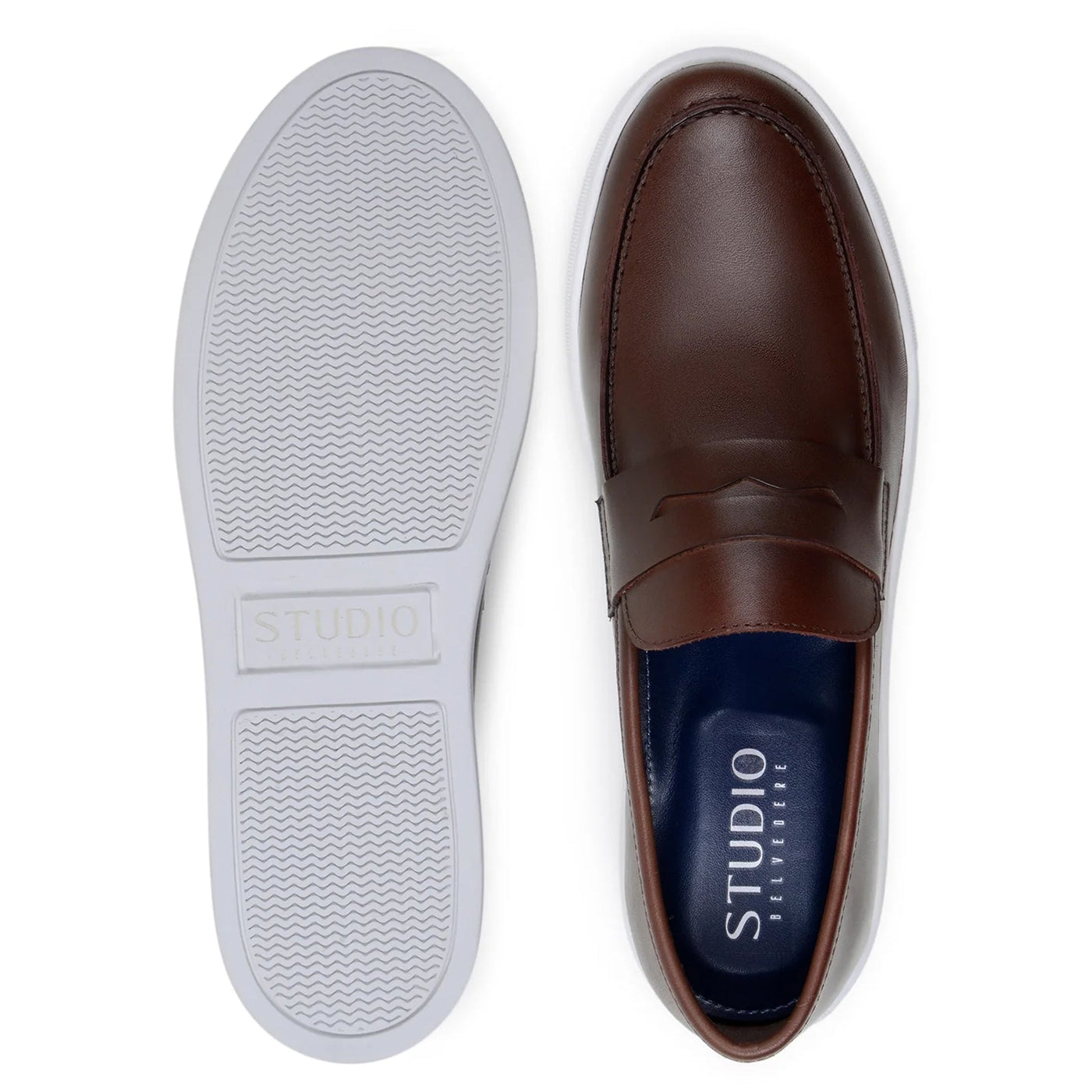 Men's Belvedere Elliot Nappa Leather Casual Slip On Penny Loafer in Brown