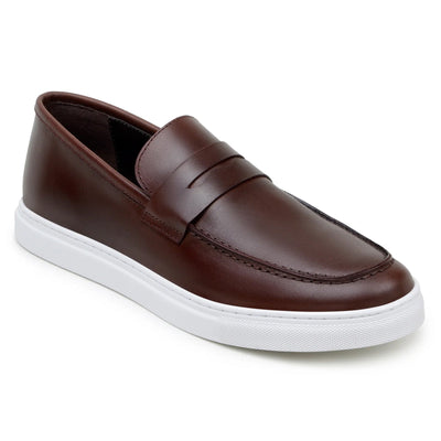 Men's Belvedere Elliot Nappa Leather Casual Slip On Penny Loafer in Brown