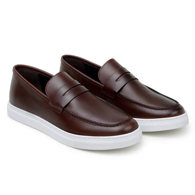 Men's Belvedere Elliot Nappa Leather Casual Slip On Penny Loafer in Brown
