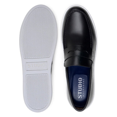Men's Belvedere Elliot Nappa Leather Casual Slip On Penny Loafer in Black